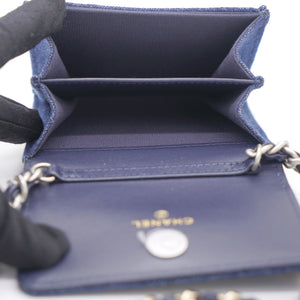 Quilted Blue Denim 19 Card Holder with Chain