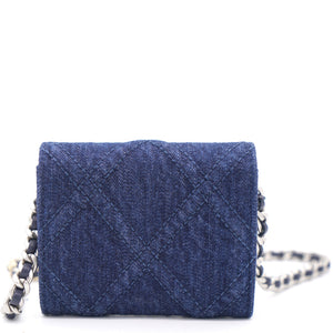 Quilted Blue Denim 19 Card Holder with Chain