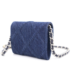 Quilted Blue Denim 19 Card Holder with Chain