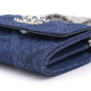 Quilted Blue Denim 19 Card Holder with Chain