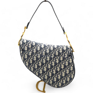 Oblique Canvas Saddle Bag Blue Medium