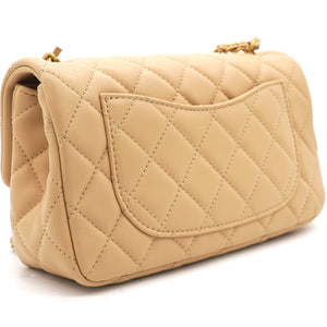 Lambskin Quilted Mini Pearl Crush Rectangular Flap Beige
