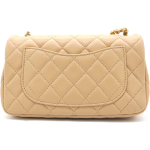 Lambskin Quilted Mini Pearl Crush Rectangular Flap Beige