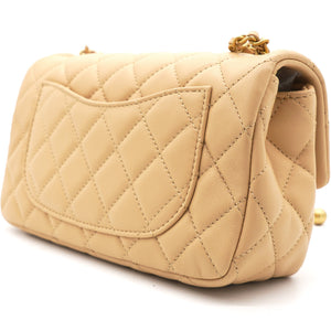 Lambskin Quilted Mini Pearl Crush Rectangular Flap Beige