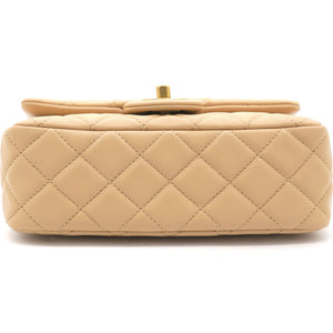 Lambskin Quilted Mini Pearl Crush Rectangular Flap Beige