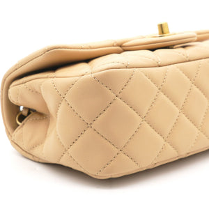 Lambskin Quilted Mini Pearl Crush Rectangular Flap Beige