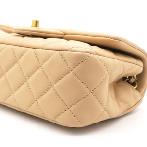 Lambskin Quilted Mini Pearl Crush Rectangular Flap Beige