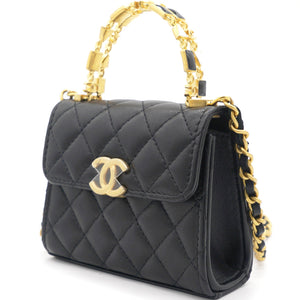 Mini Handle Clutch with Chain Black