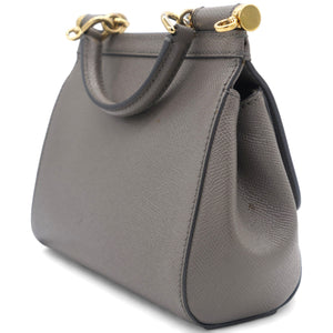 Grey Leather Medium Miss Sicily Top Handle Bag