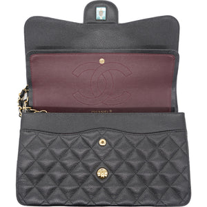 Black Quilted Caviar Jumbo Classic Double Flap Bag