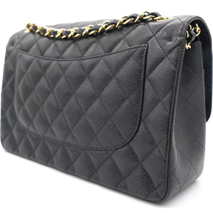 Black Quilted Caviar Jumbo Classic Double Flap Bag