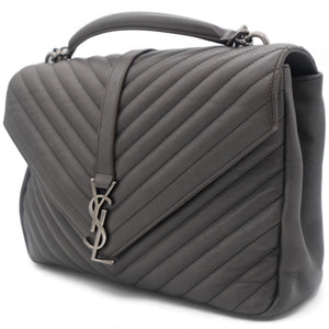 Sheepskin Matelasse Chevron Monogram Large College Bag Light Coal