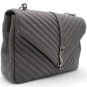 Sheepskin Matelasse Chevron Monogram Large College Bag Light Coal