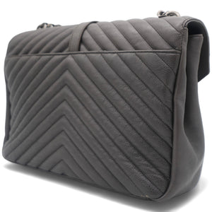 Sheepskin Matelasse Chevron Monogram Large College Bag Light Coal
