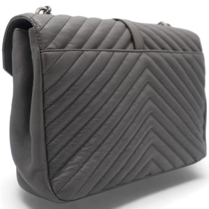 Sheepskin Matelasse Chevron Monogram Large College Bag Light Coal