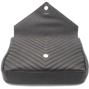 Sheepskin Matelasse Chevron Monogram Large College Bag Light Coal