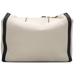 White/Black Canvas and Leather VLTN Logo Tote
