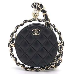 Lambskin Quilted Round Mini Chain Bag Black