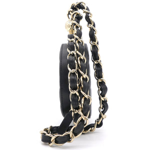 Lambskin Quilted Round Mini Chain Bag Black