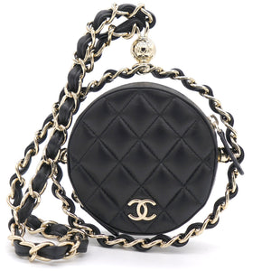 Lambskin Quilted Round Mini Chain Bag Black