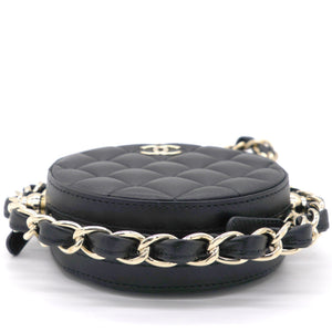 Lambskin Quilted Round Mini Chain Bag Black