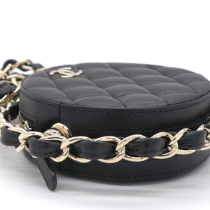 Lambskin Quilted Round Mini Chain Bag Black