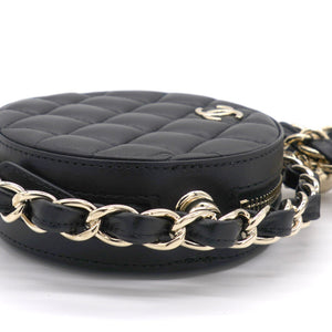 Lambskin Quilted Round Mini Chain Bag Black