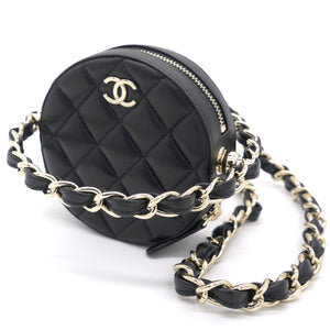 Lambskin Quilted Round Mini Chain Bag Black