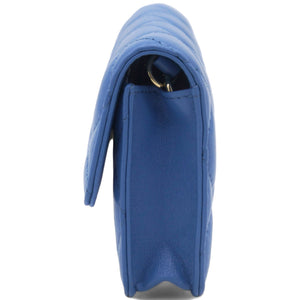 Lambskin Quilted Flap Card Holder On Chain Blue