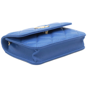 Lambskin Quilted Flap Card Holder On Chain Blue