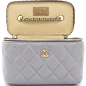 Lambskin Quilted Pearl Crush Small Vanity Case with Chain Grey