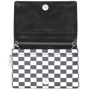Calfskin Checkered Print Wallet On Chain WOC White Black
