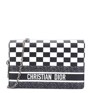 Calfskin Checkered Print Wallet On Chain WOC White Black