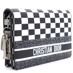 Calfskin Checkered Print Wallet On Chain WOC White Black