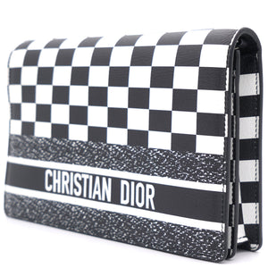 Calfskin Checkered Print Wallet On Chain WOC White Black