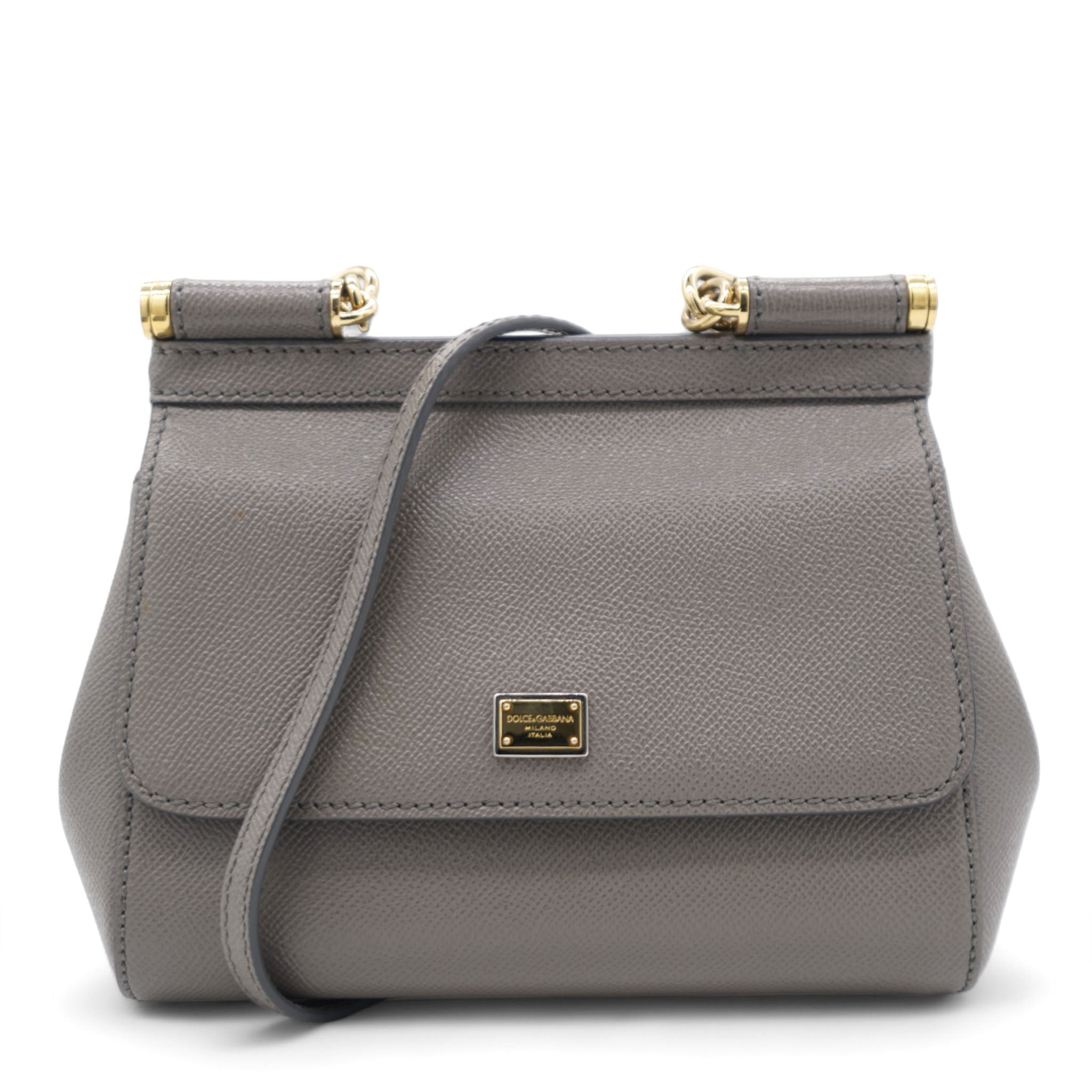 Grey Leather Medium Miss Sicily Top Handle Bag