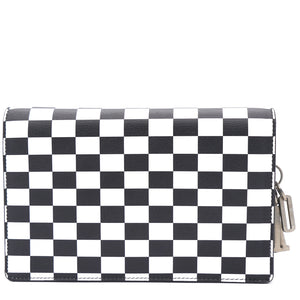Calfskin Checkered Print Wallet On Chain WOC White Black