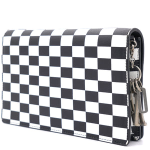 Calfskin Checkered Print Wallet On Chain WOC White Black