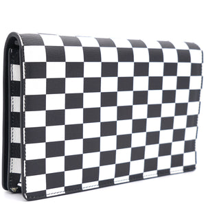 Calfskin Checkered Print Wallet On Chain WOC White Black