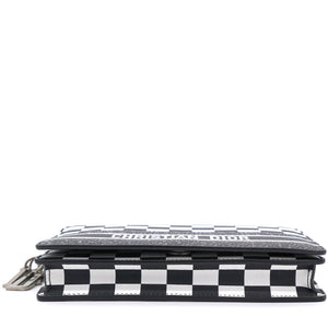 Calfskin Checkered Print Wallet On Chain WOC White Black