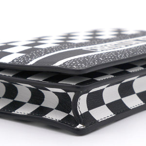 Calfskin Checkered Print Wallet On Chain WOC White Black