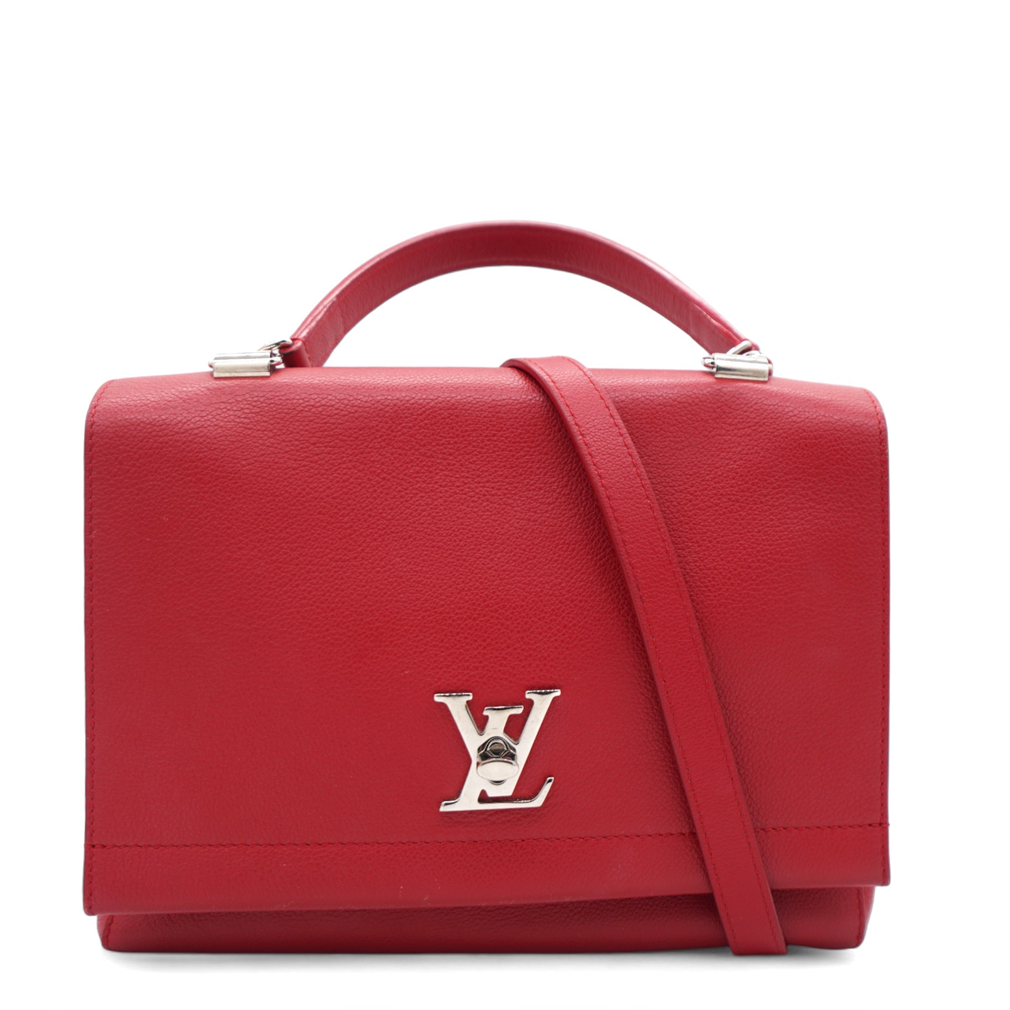 Red Leather Lockme II BB Top Handles