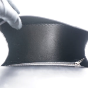 Shiny Calfskin Crocodile Embossed Hourglass Top Handle Bag Small Black