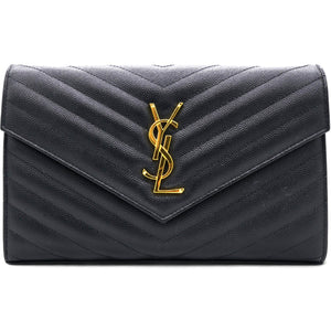 Grain De Poudre Matelasse Chevron Monogram Envelope Chain Wallet Dark Smog