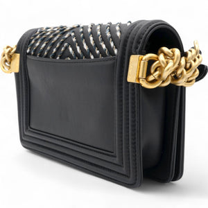 Chevron Embroidered Boy By The Sea Flap Waist Belt Bag Black