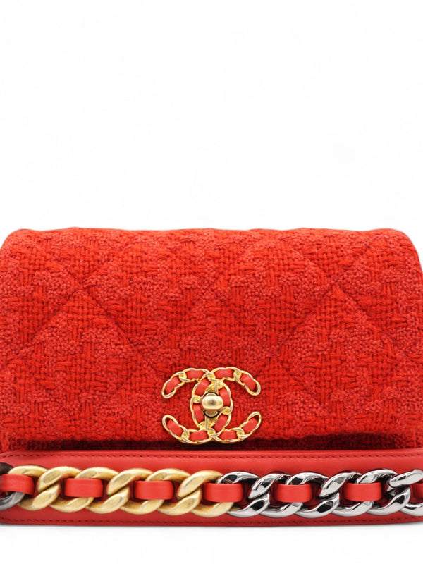 Tweed Quilted Chanel 19 Flap Red