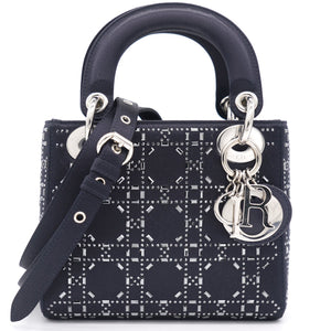 Satin Crystal Cannage Mini Lady Dior Black