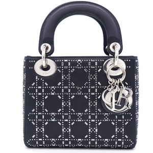 Satin Crystal Cannage Mini Lady Dior Black