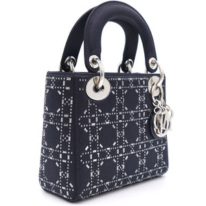 Satin Crystal Cannage Mini Lady Dior Black