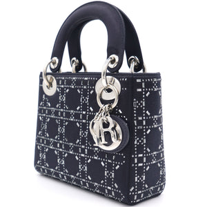Satin Crystal Cannage Mini Lady Dior Black